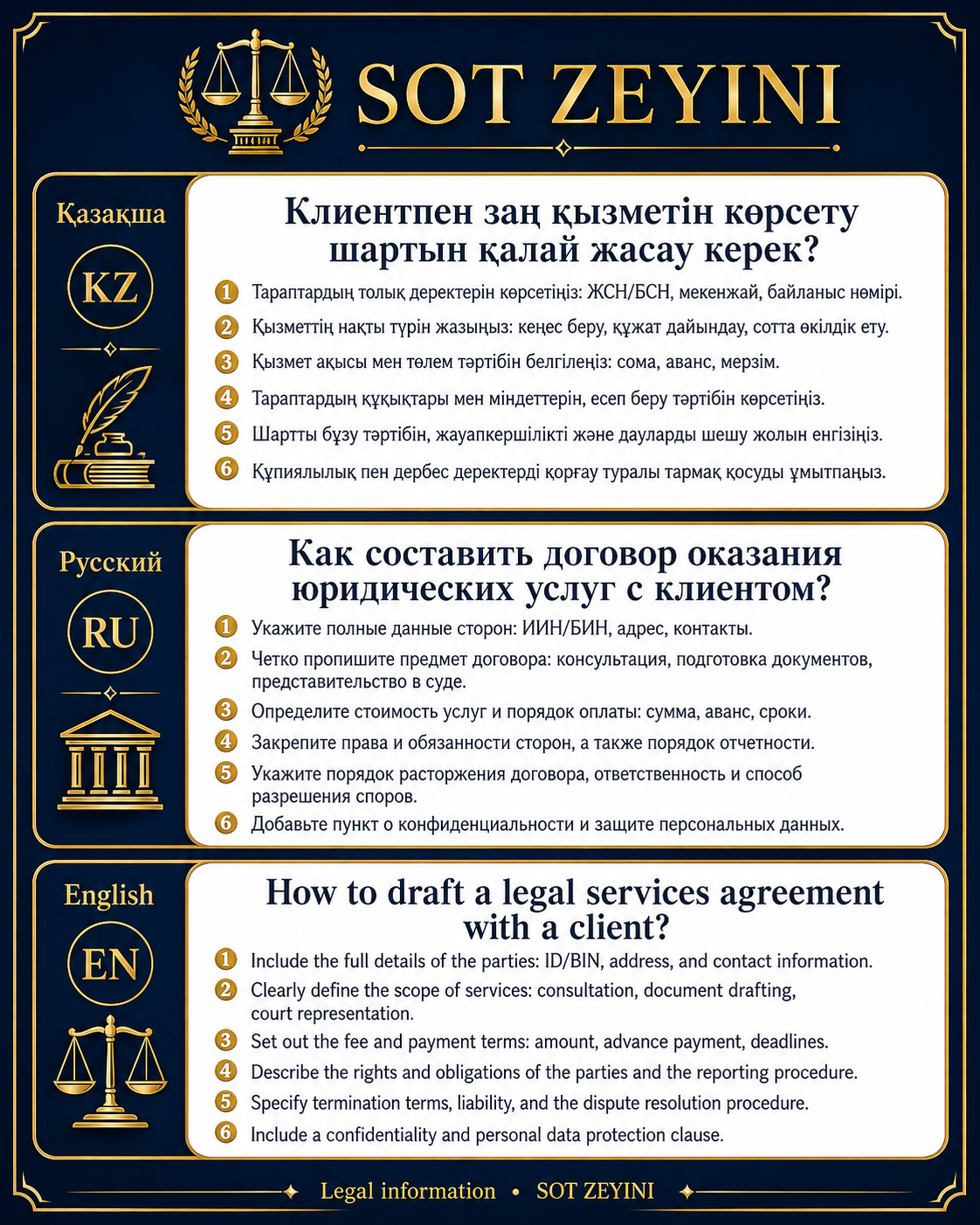 Клиентпен заңгерлік қызмет көрсету шартын қалай жасау керек?