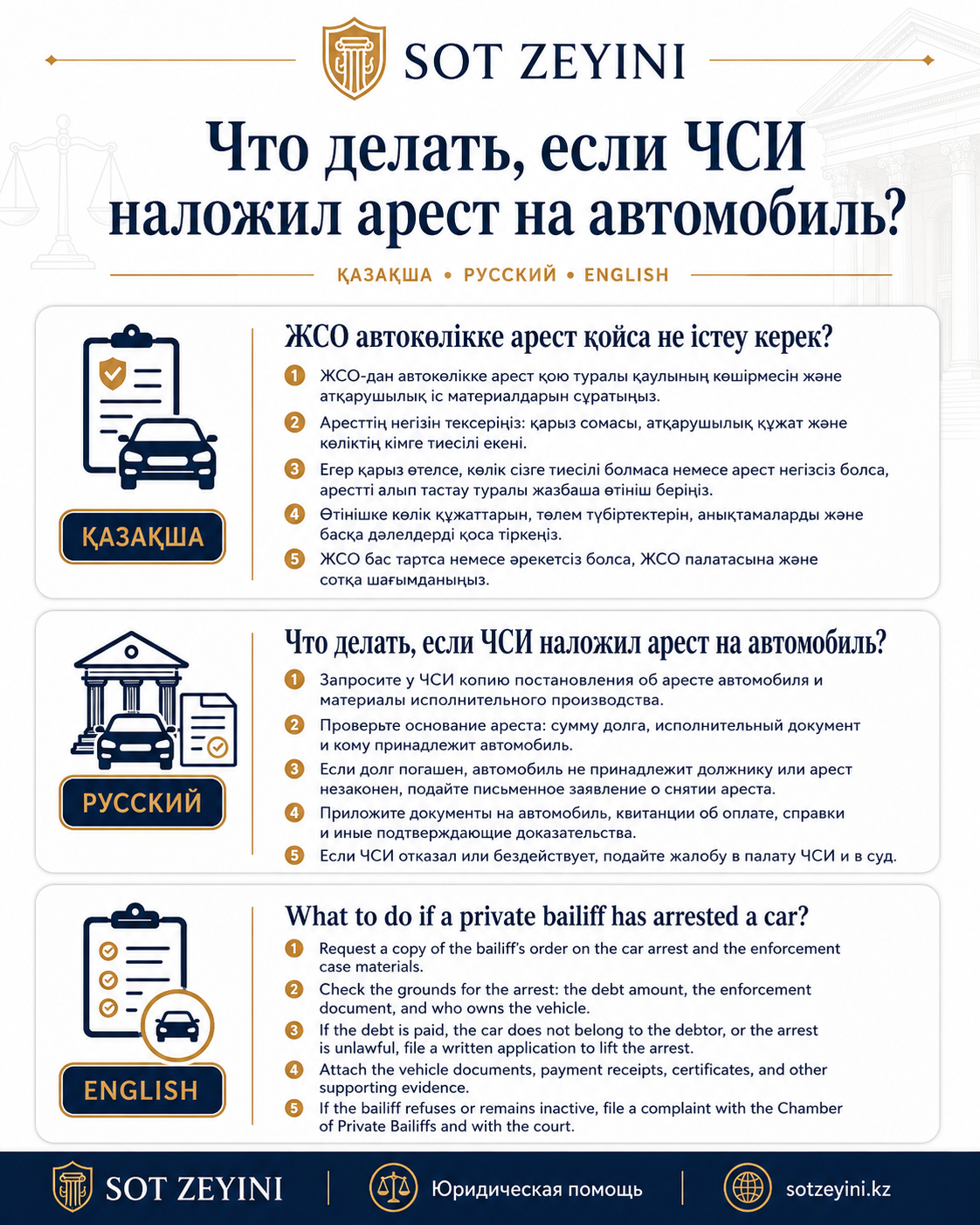 ЧСИ көлікке арест қойса, қалай шешіледі?