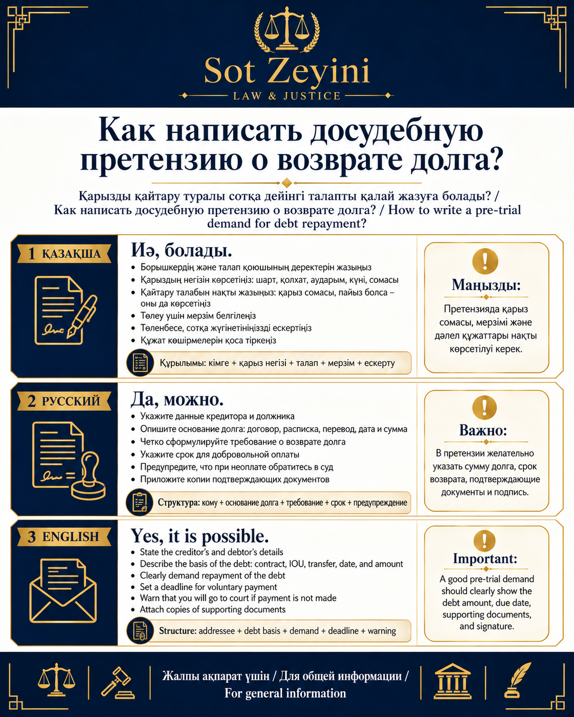 Қарызды қайтару туралы досудебная претензия қалай жазылады?