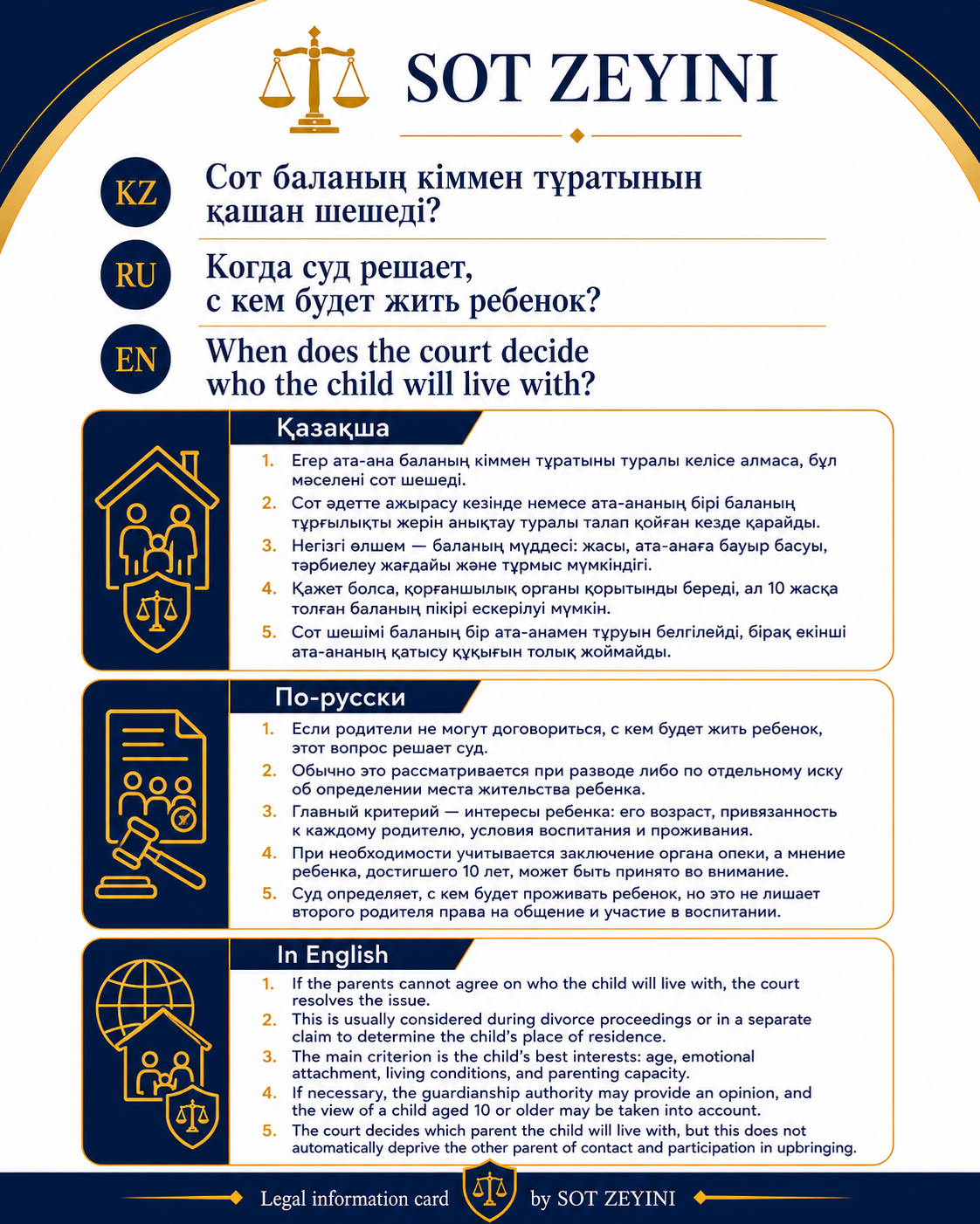 Бала кіммен тұратынын сот қандай жағдайда шешеді?